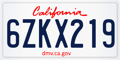CA license plate 6ZKX219