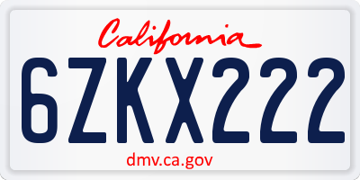 CA license plate 6ZKX222