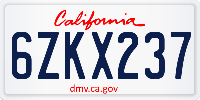 CA license plate 6ZKX237