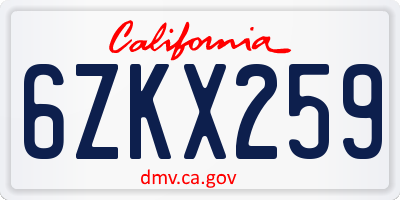 CA license plate 6ZKX259