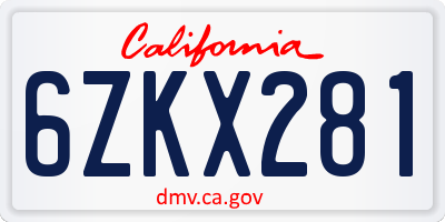 CA license plate 6ZKX281