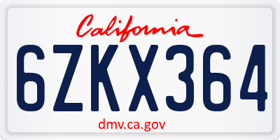 CA license plate 6ZKX364