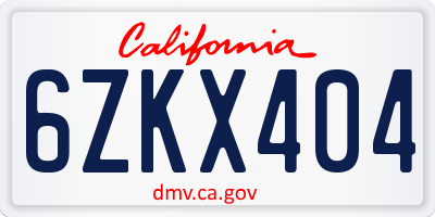 CA license plate 6ZKX404