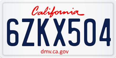 CA license plate 6ZKX504
