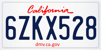 CA license plate 6ZKX528