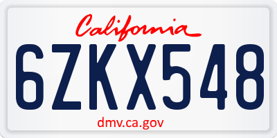 CA license plate 6ZKX548