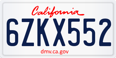 CA license plate 6ZKX552