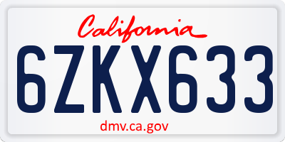 CA license plate 6ZKX633