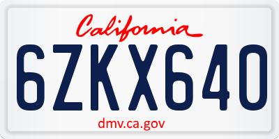 CA license plate 6ZKX640