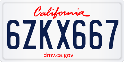 CA license plate 6ZKX667