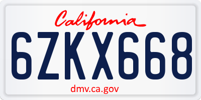 CA license plate 6ZKX668