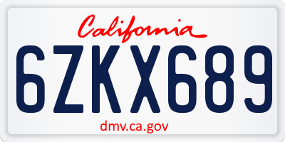 CA license plate 6ZKX689