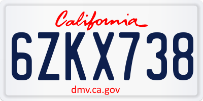 CA license plate 6ZKX738