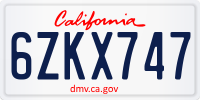 CA license plate 6ZKX747