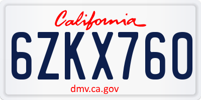 CA license plate 6ZKX760