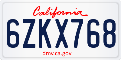 CA license plate 6ZKX768