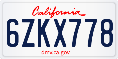 CA license plate 6ZKX778