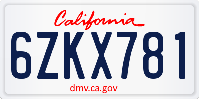 CA license plate 6ZKX781