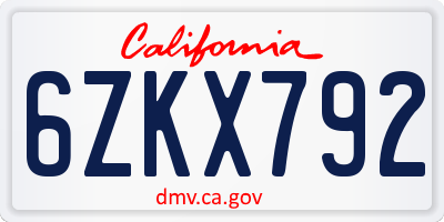 CA license plate 6ZKX792
