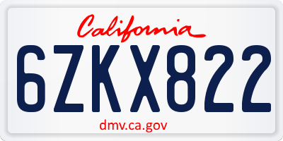 CA license plate 6ZKX822