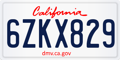 CA license plate 6ZKX829