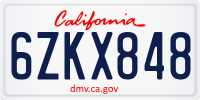 CA license plate 6ZKX848
