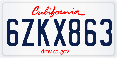 CA license plate 6ZKX863