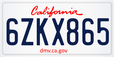 CA license plate 6ZKX865