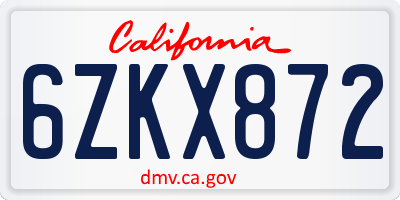 CA license plate 6ZKX872