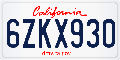 CA license plate 6ZKX930