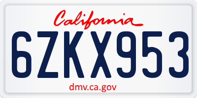 CA license plate 6ZKX953