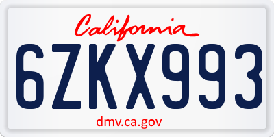 CA license plate 6ZKX993