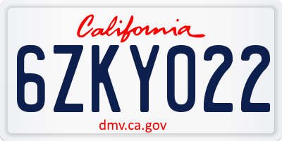 CA license plate 6ZKY022