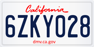 CA license plate 6ZKY028