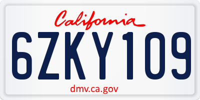 CA license plate 6ZKY109