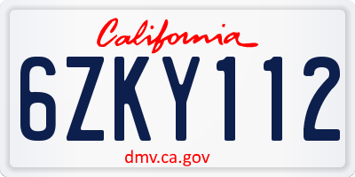 CA license plate 6ZKY112