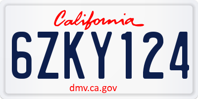 CA license plate 6ZKY124