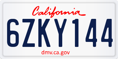 CA license plate 6ZKY144
