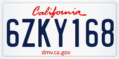 CA license plate 6ZKY168