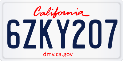 CA license plate 6ZKY207