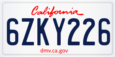 CA license plate 6ZKY226