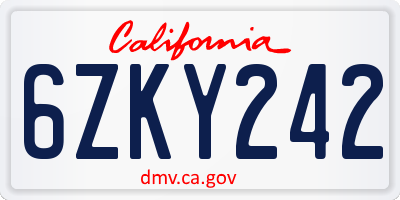 CA license plate 6ZKY242