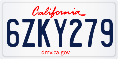 CA license plate 6ZKY279
