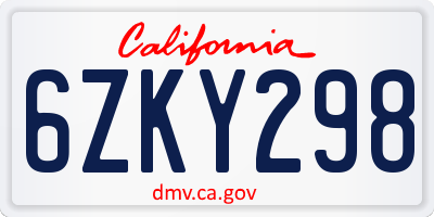 CA license plate 6ZKY298