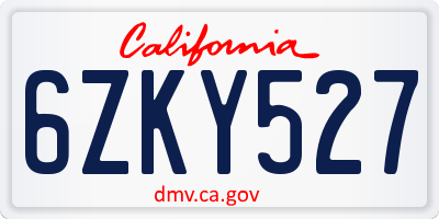 CA license plate 6ZKY527