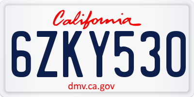 CA license plate 6ZKY530