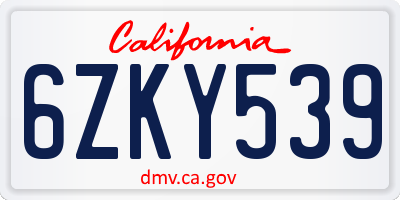 CA license plate 6ZKY539