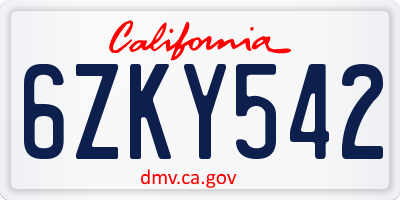 CA license plate 6ZKY542