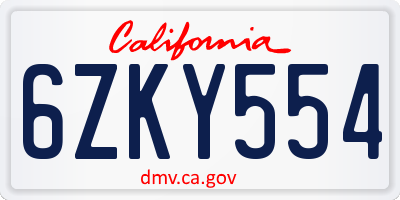 CA license plate 6ZKY554