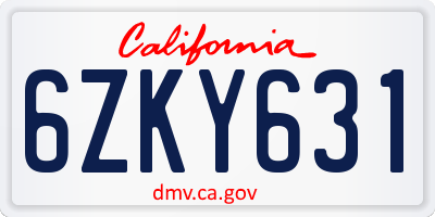 CA license plate 6ZKY631